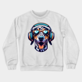 American Leopard Hound Smiling DJ: Rhythmic Joy Unleashed Crewneck Sweatshirt